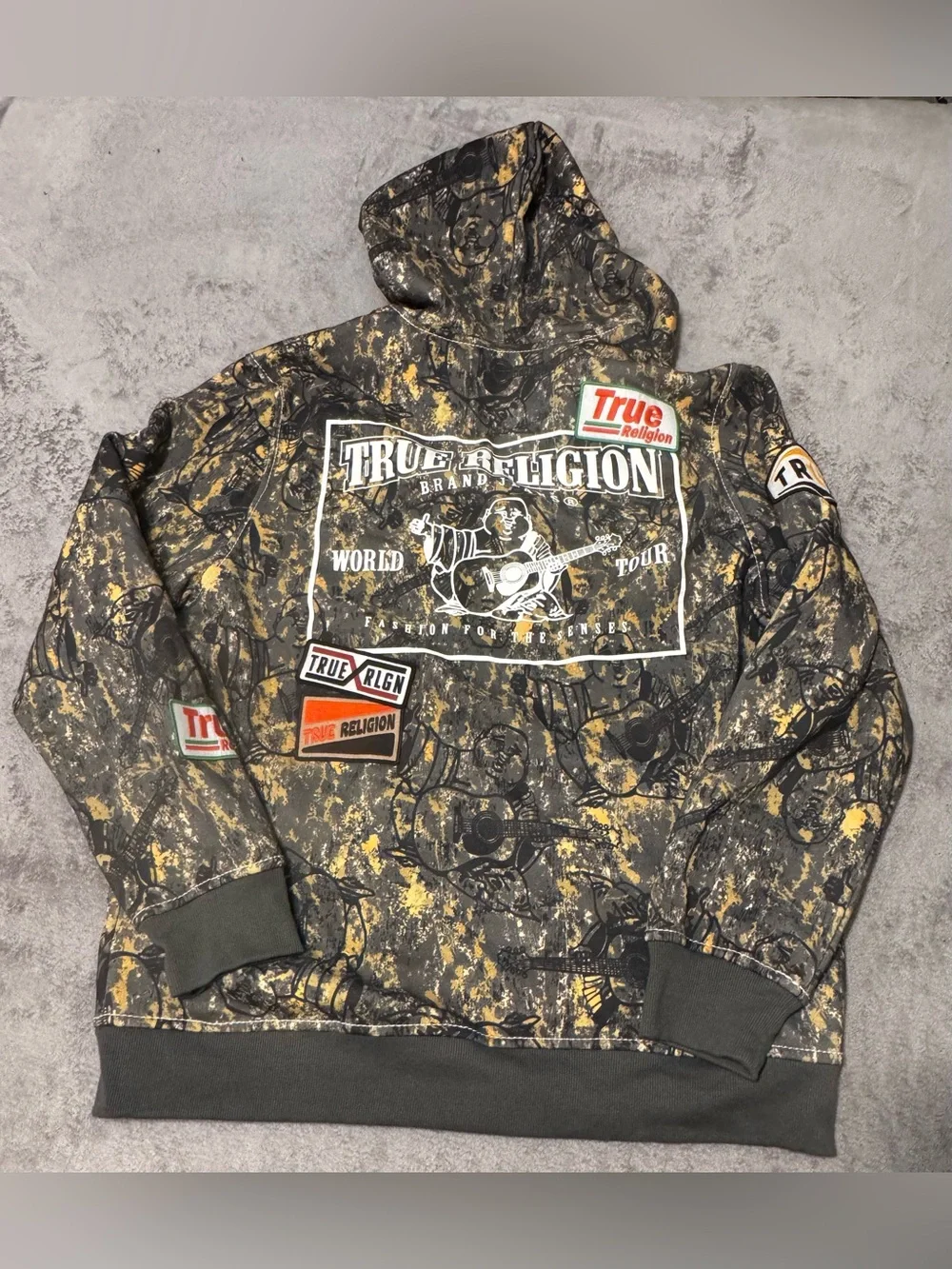 True Religion Big T Buddha Camo Full Zip Hoodie Big Logo With Patches XXL